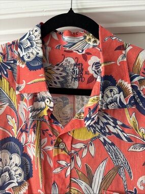 J McLaughlin Coral Floral Print Short-Sleeve Button Shirt XL